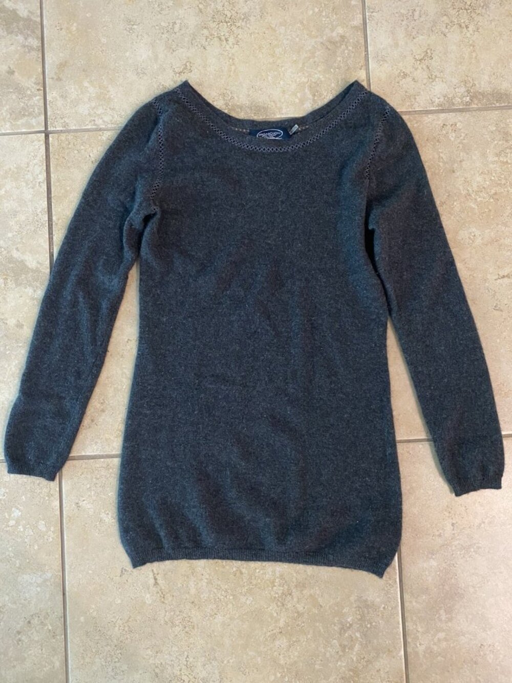 Magaschoni Cashmere Sweater Gray Scoop Neck Crochet Stitch S